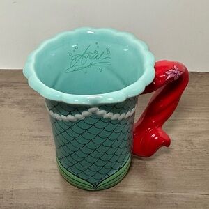 DISNEY PARKS Little Mermaid Princess Ariel Signature 3D Coffee Mug Cup Red Hair.